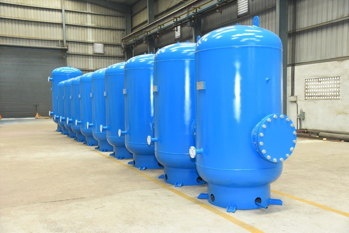 row of blue tanks