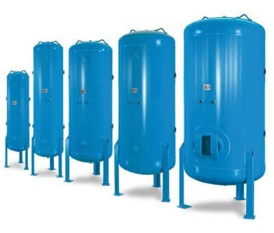 a row of blue tanks