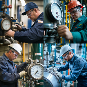 Engineer inspecting ASME-certified water pressure vessel