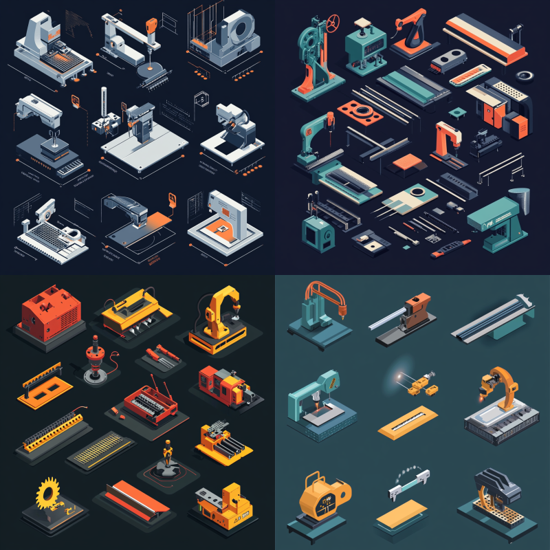 Visual representation of metal cutting methods: laser, plasma, waterjet, and shearing, used for different materials and fabrication projects.