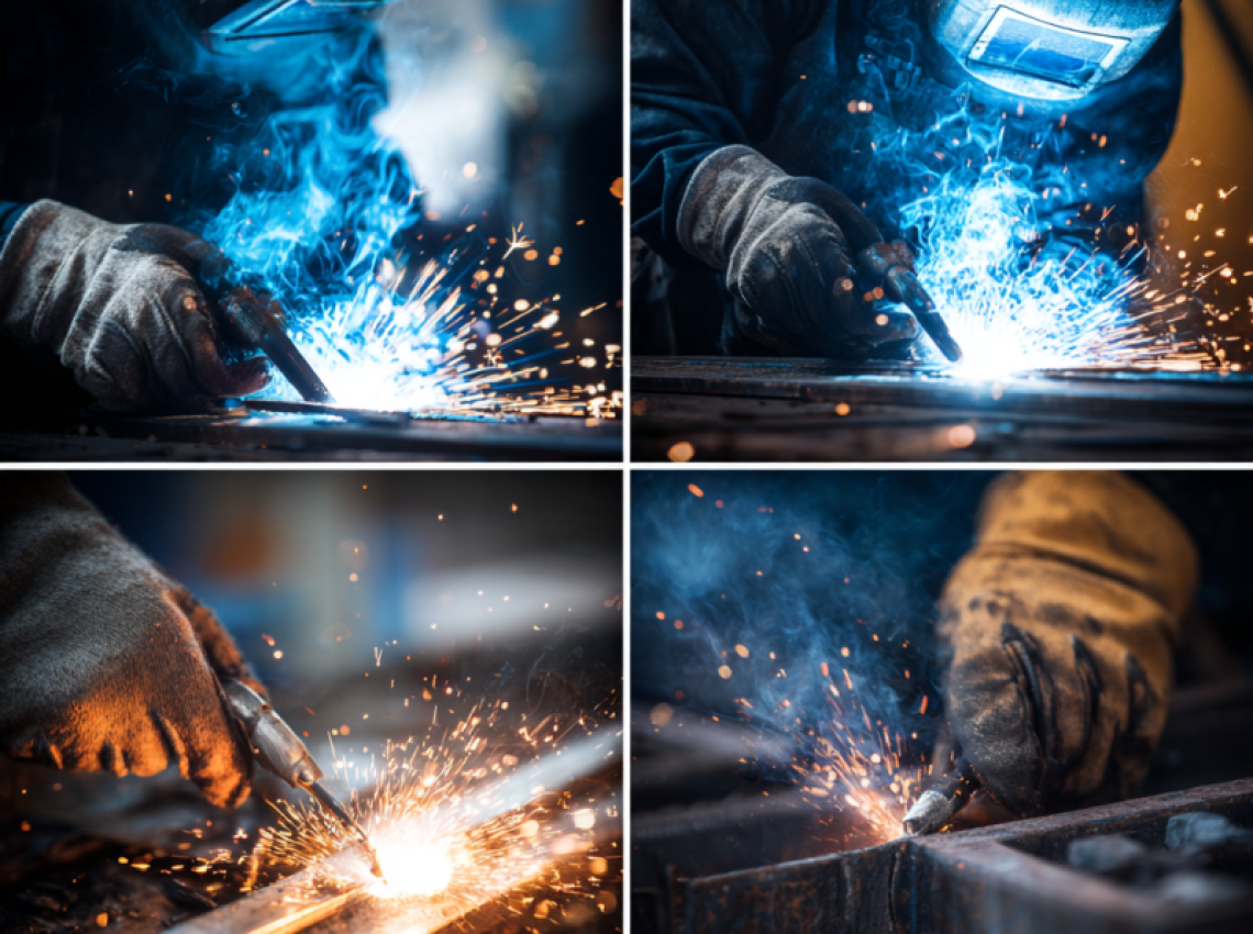 Welder practicing what is 1g welding position on flat plate